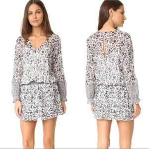 Rebecca Minkoff Saffron Smocked Waist Floral Ruffle V-Neck Mini Dress EUC XS